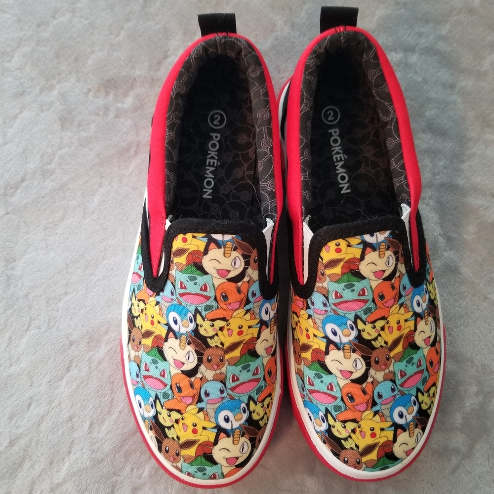 Big Boys Size 2 Pokemon Slip On's